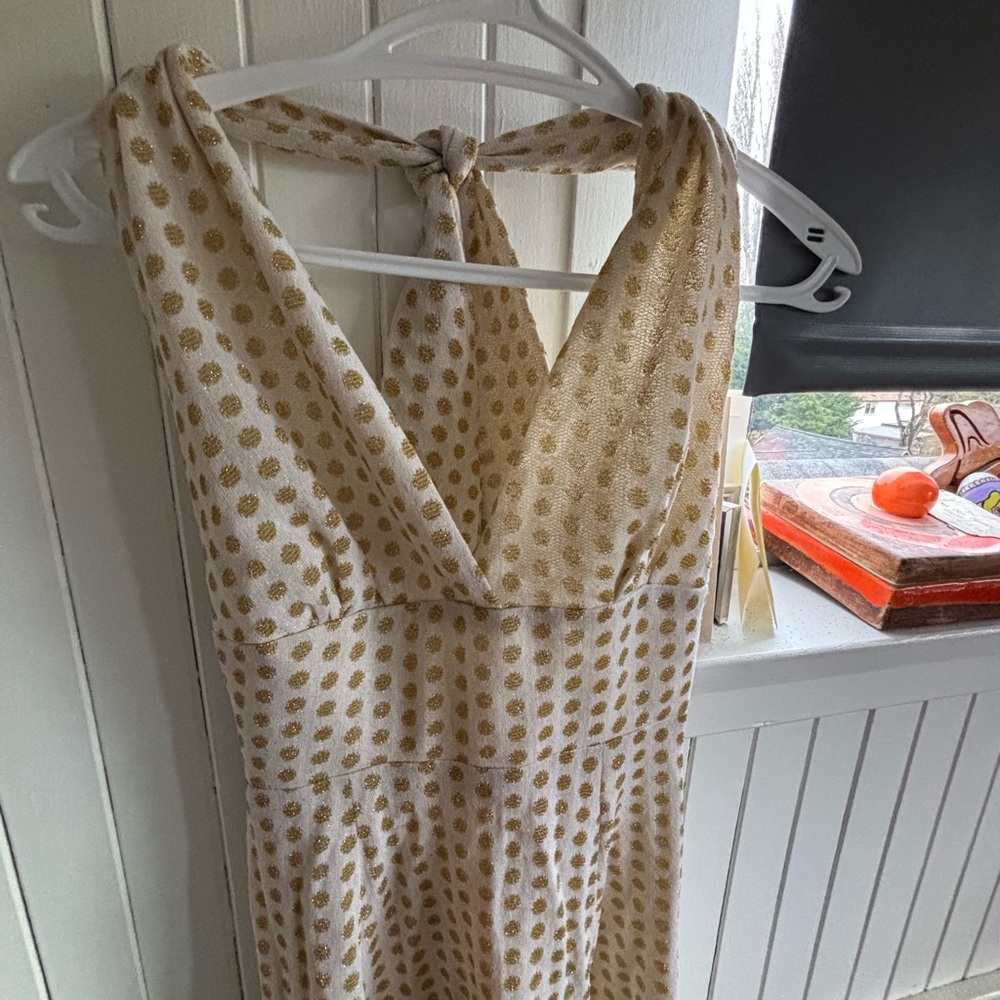 Elegant Gold Polka Dot Halter Dress